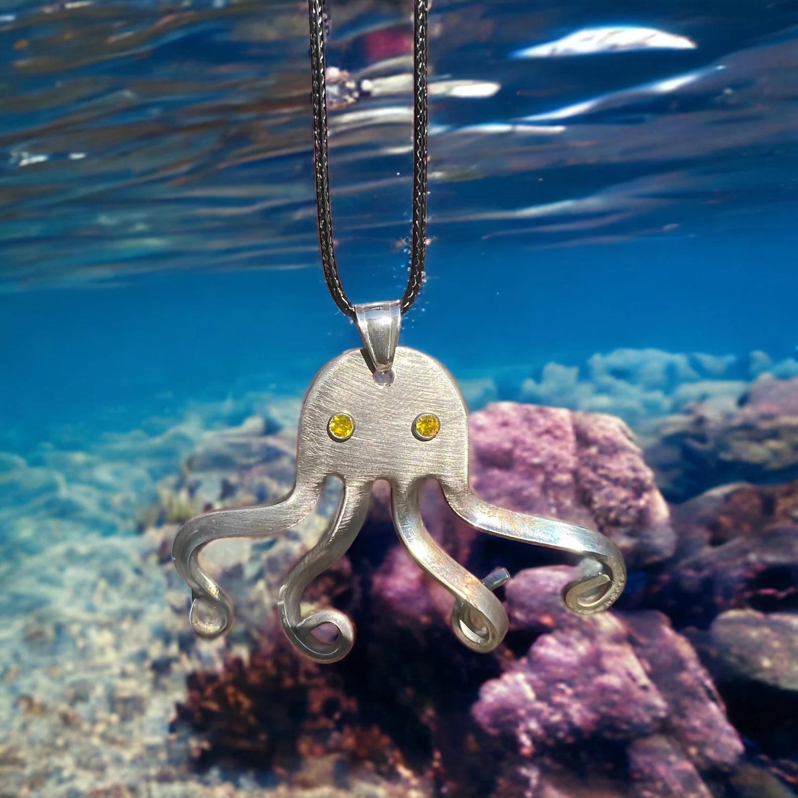 Squid Fork Necklace With Yellow Decorative Stones