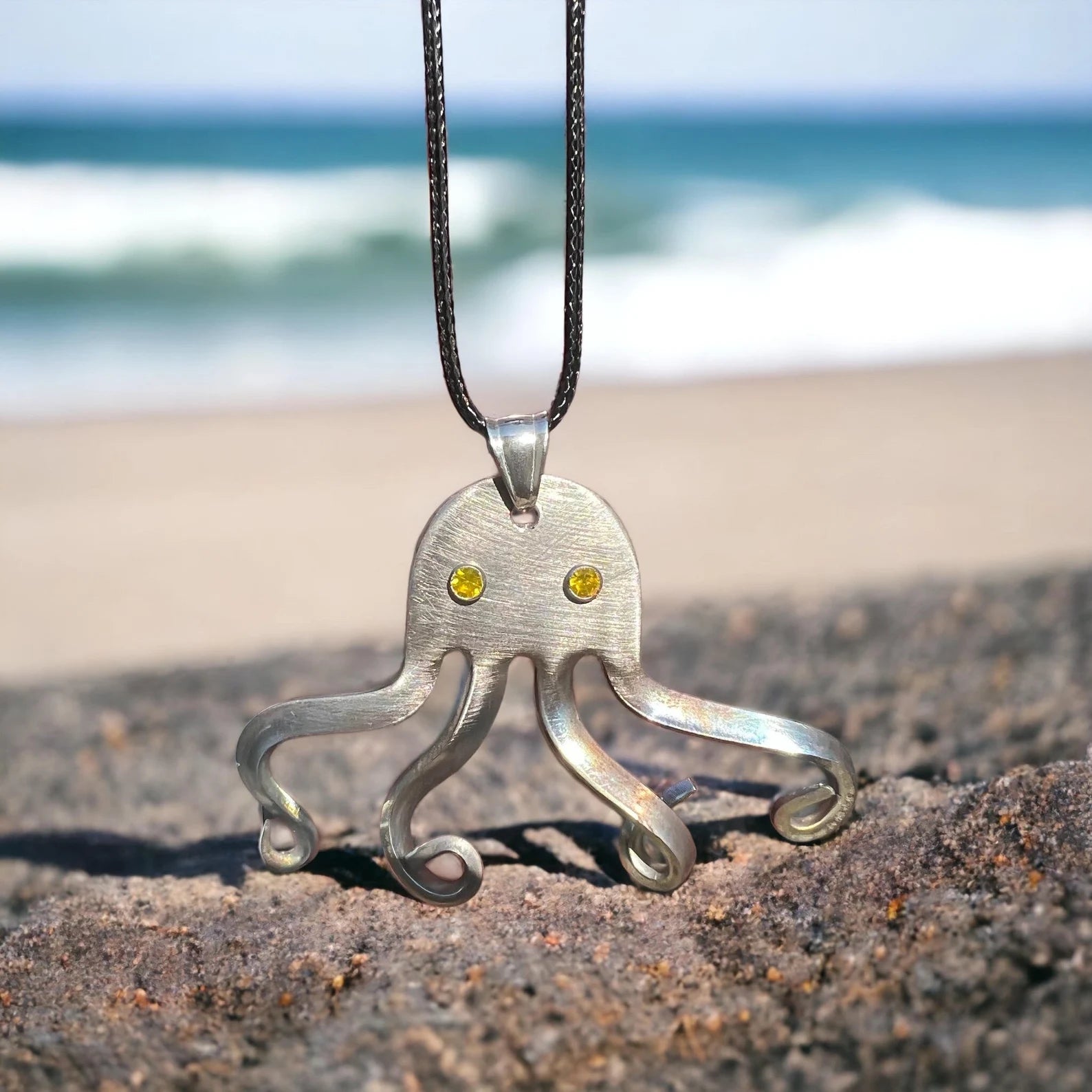 Squid Fork Necklace With Yellow Decorative Stones