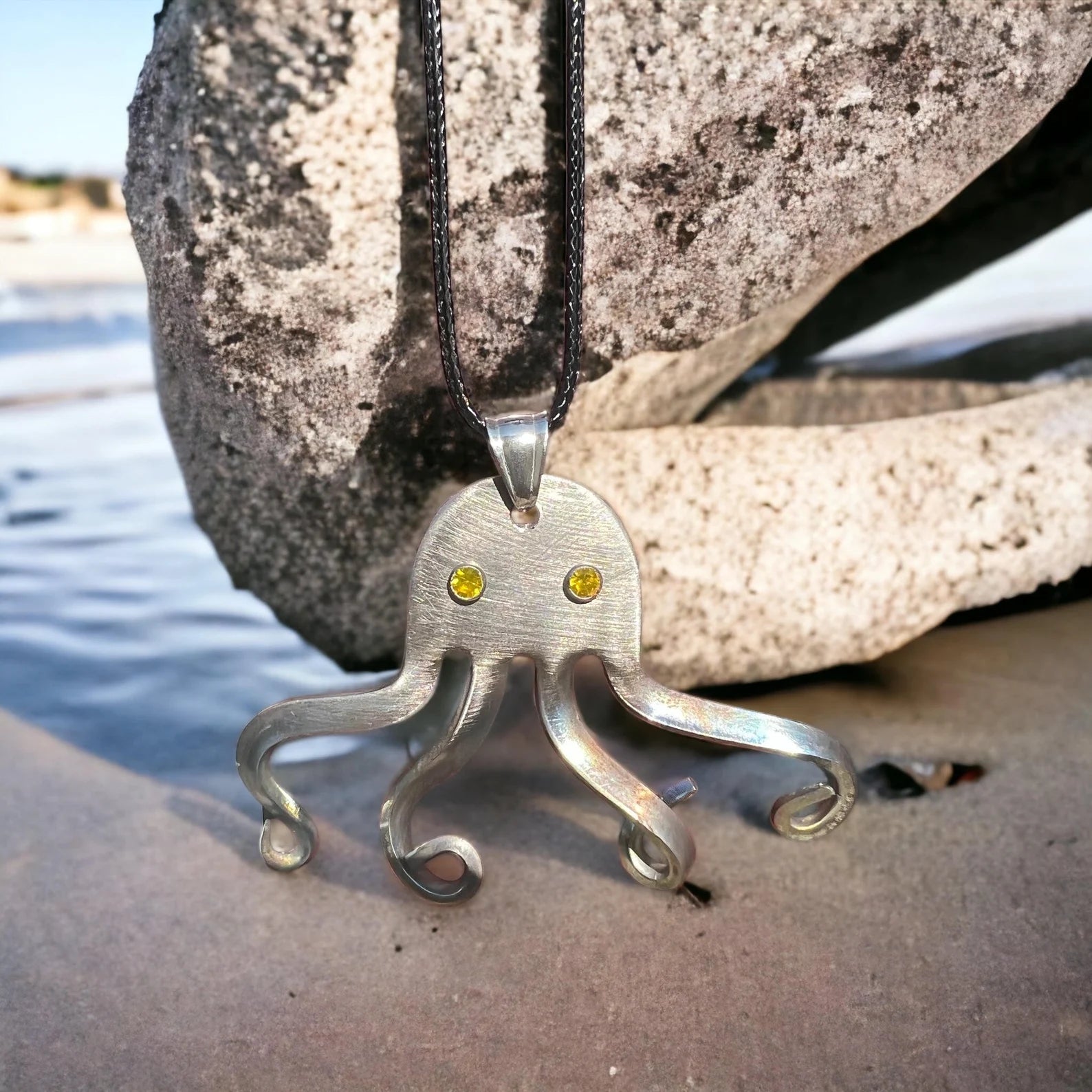 Squid Fork Necklace With Yellow Decorative Stones