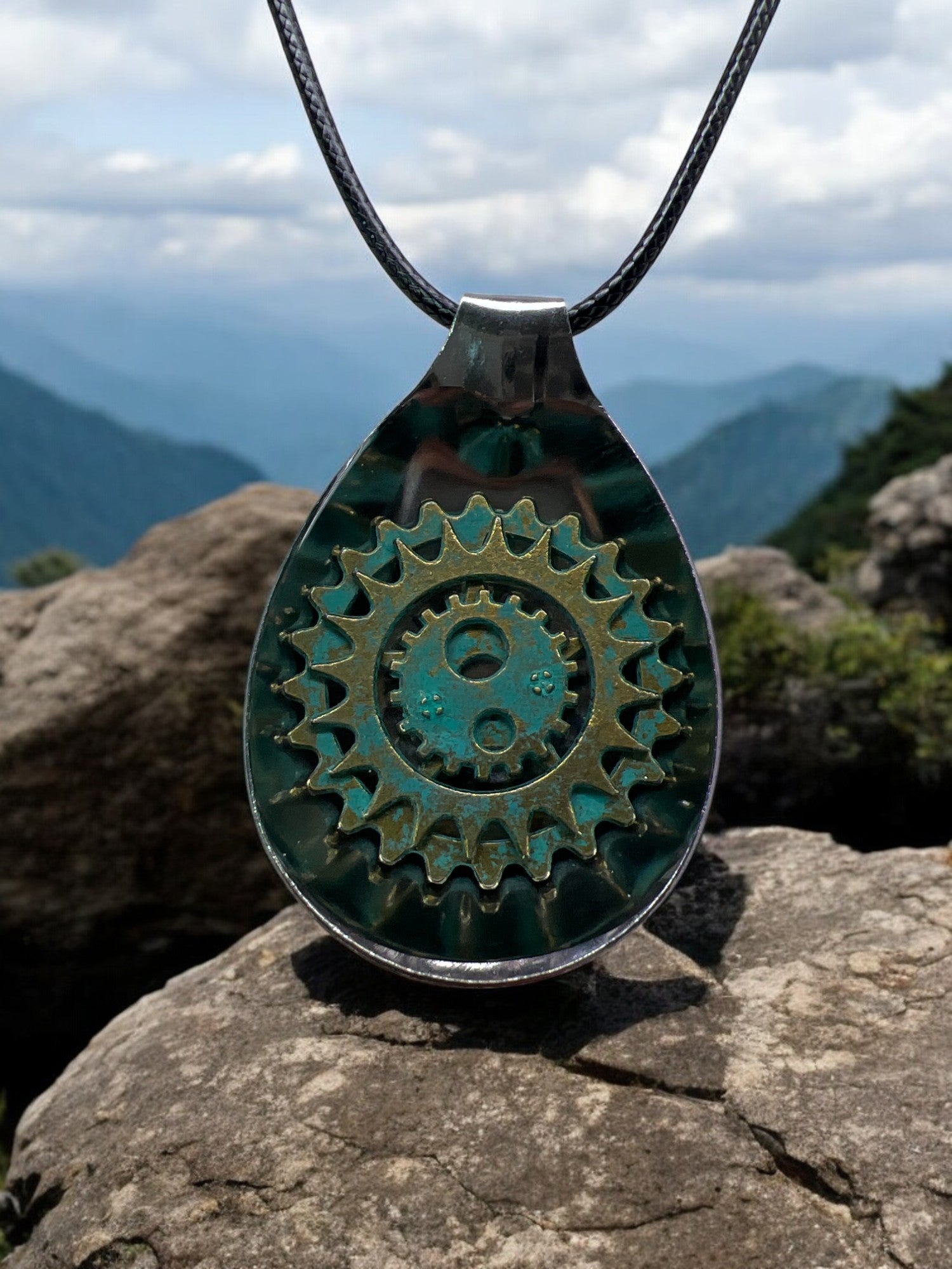 Spoon Pendant With Gold-Toned Gears With 18" Adjustable Necklace