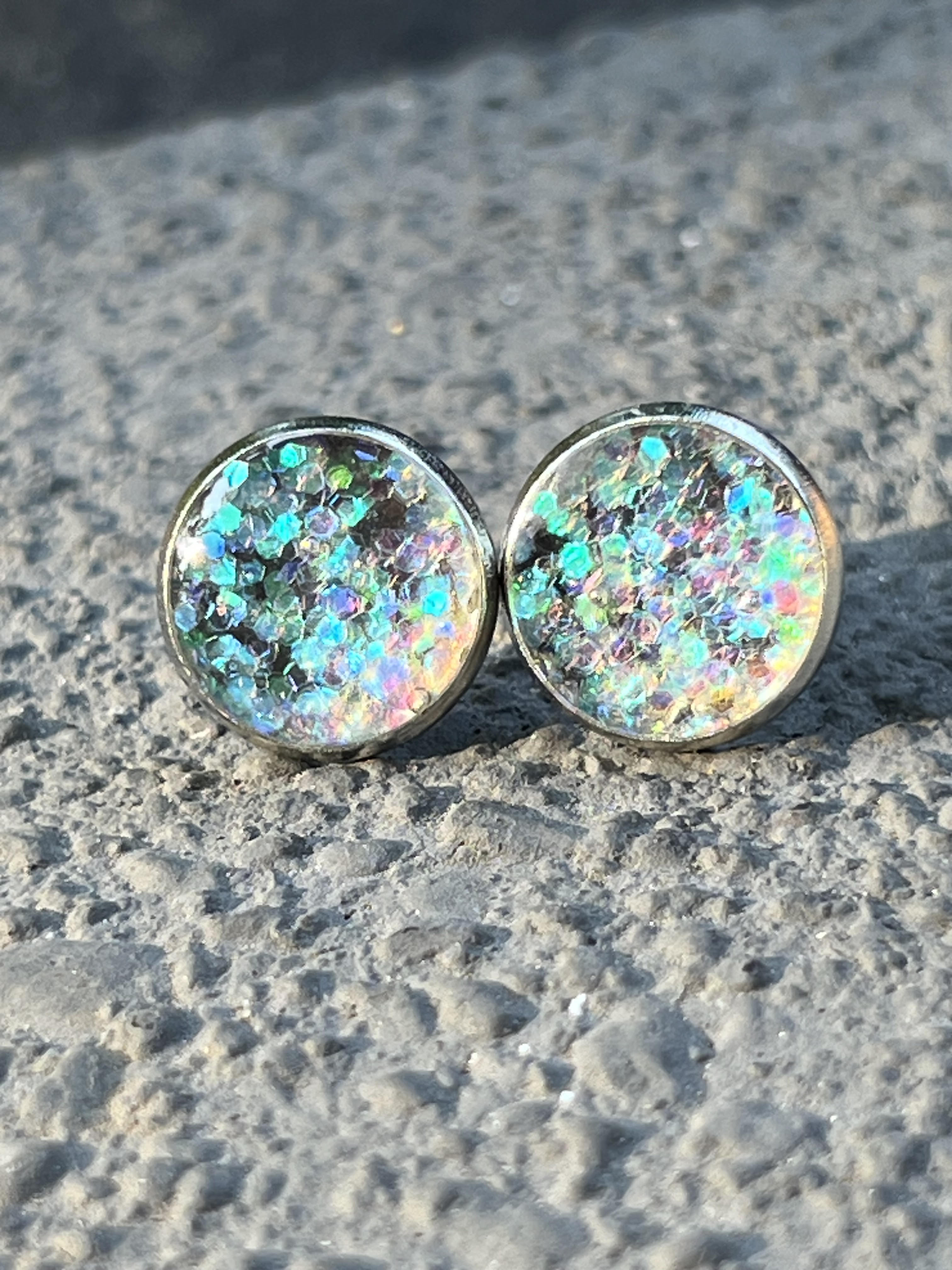 12mm Multi Color Green Studded Earrings