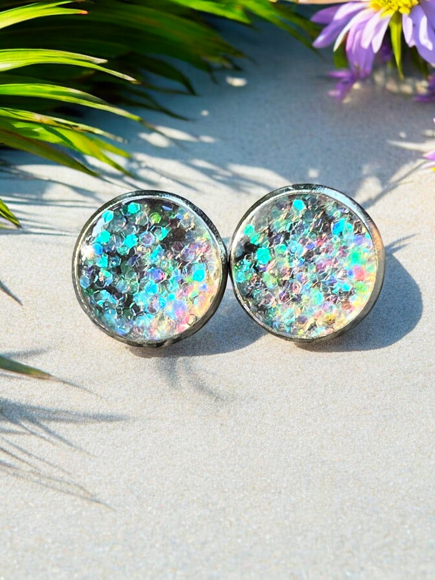 12mm Multi Color Green Studded Earrings