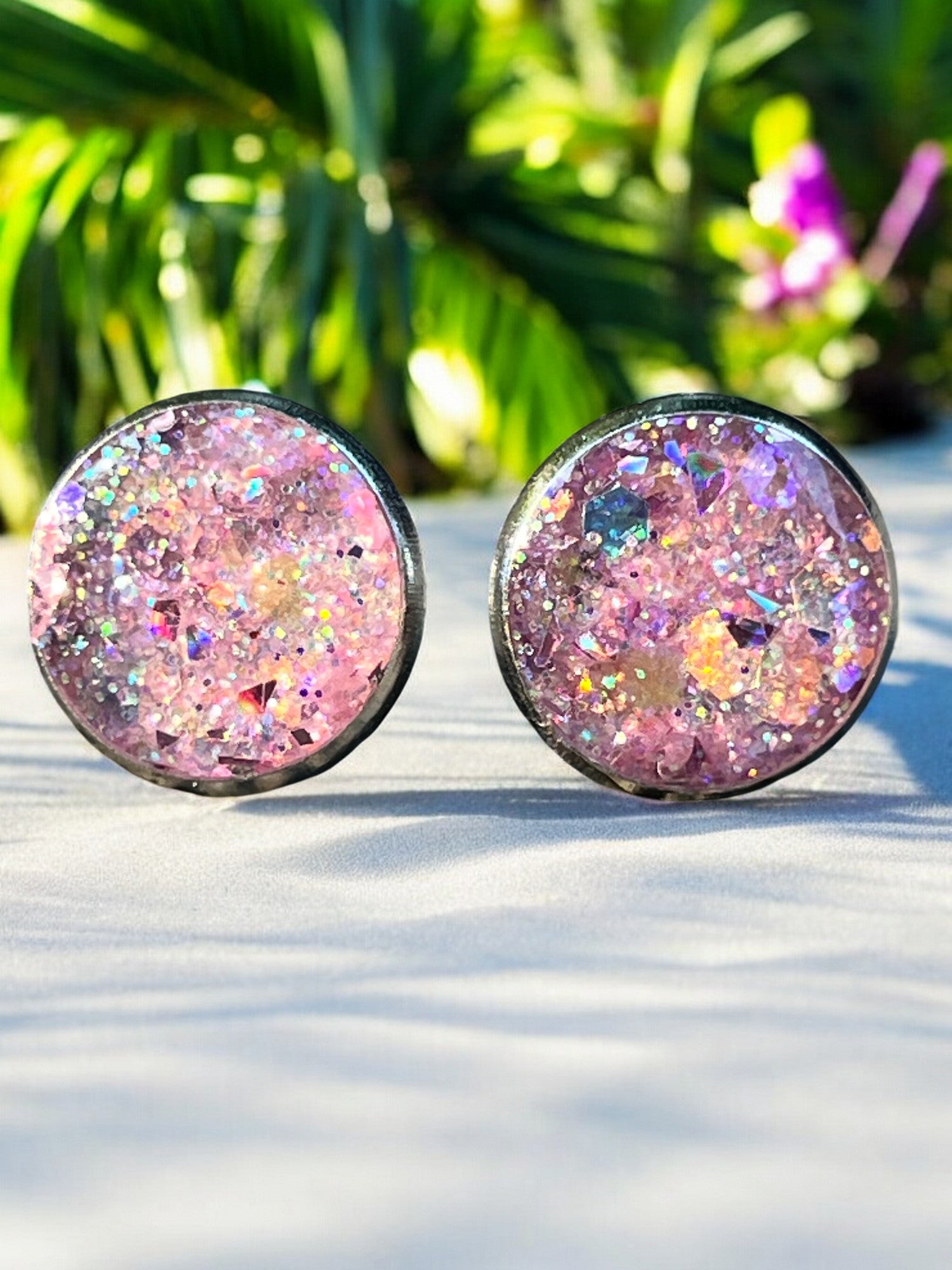 12mm Pink Cotton Candy Studded Earrings