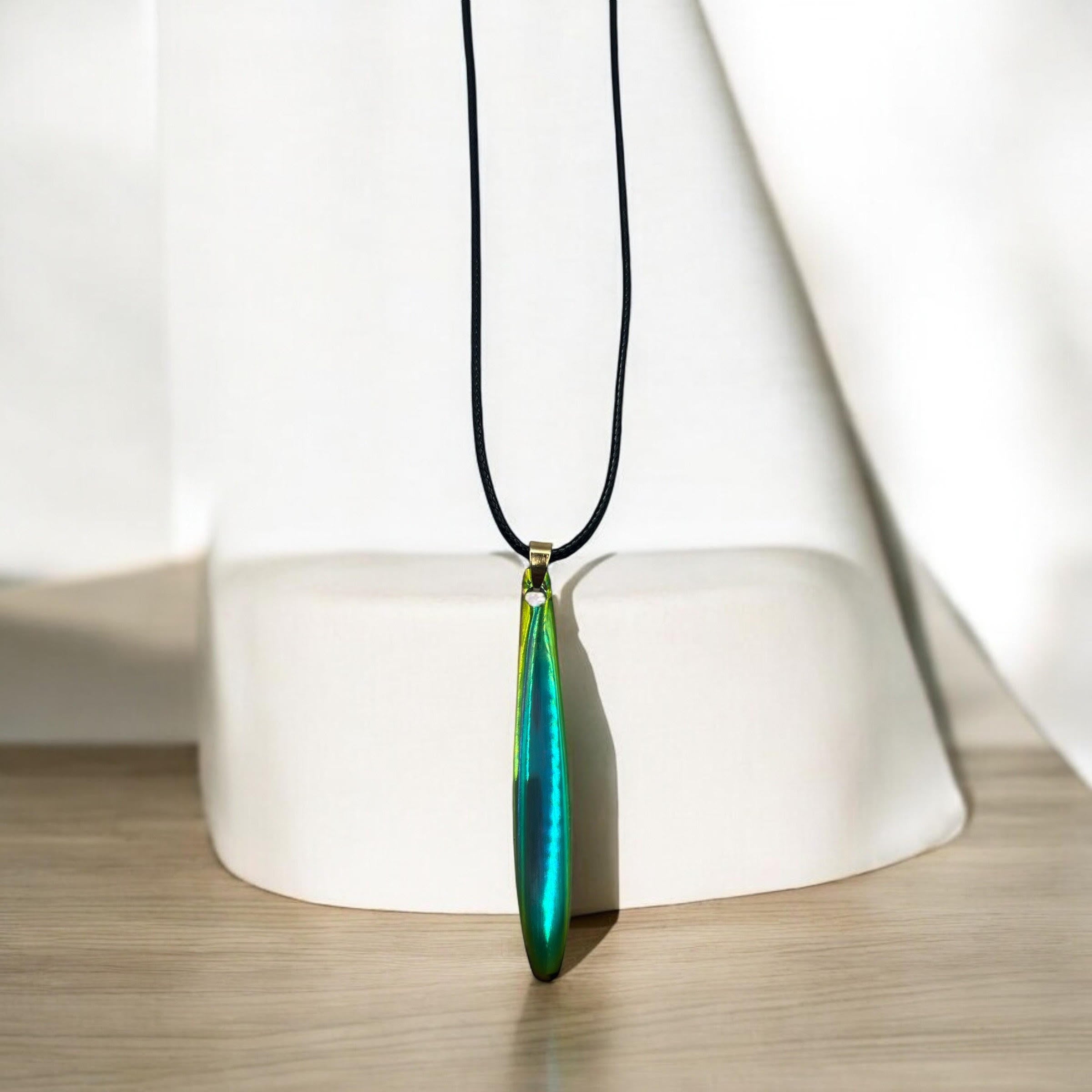 Multi Colored long tear drop stainless steel with 18" adjustable necklace