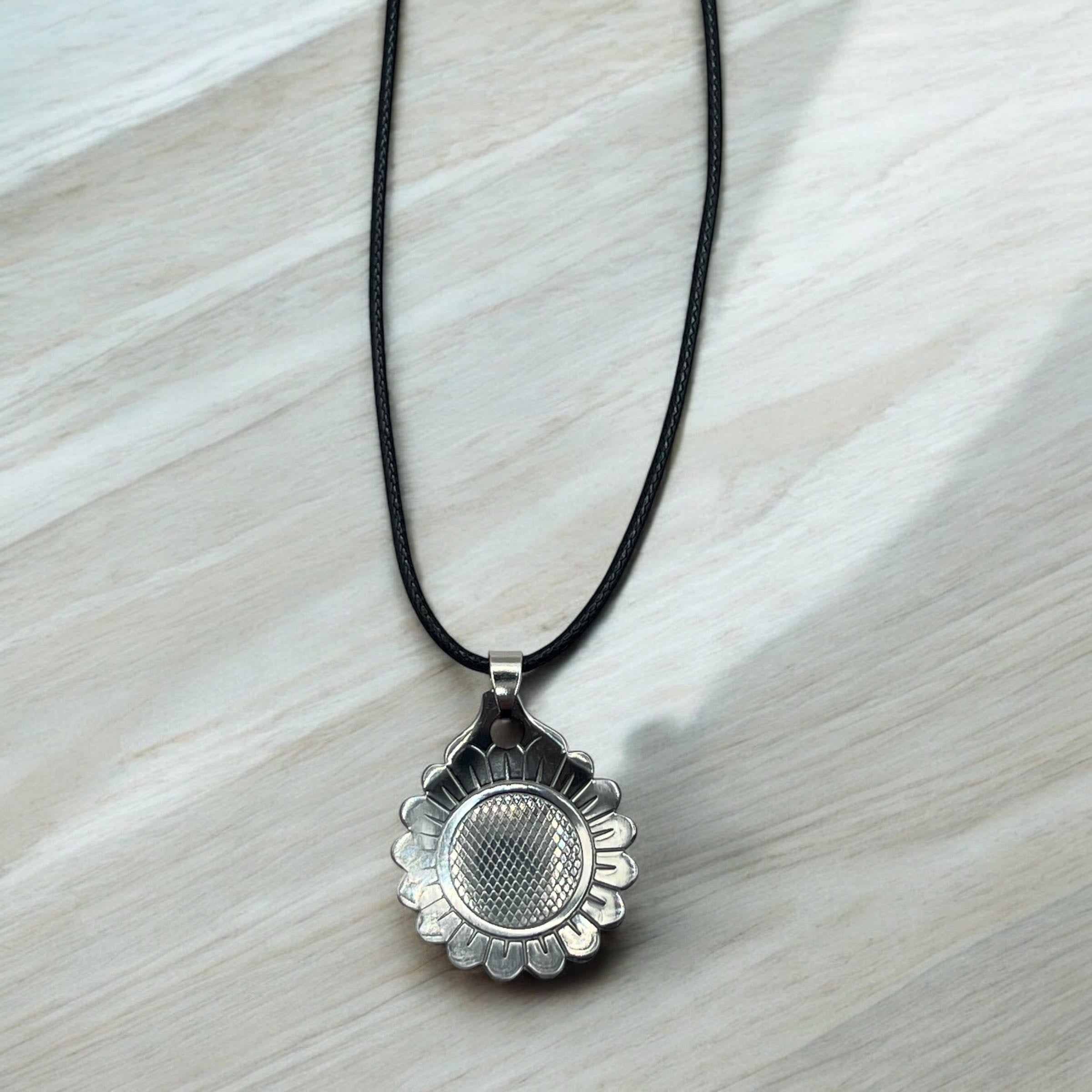 Stainless Steel Sun Flower Pendant With 18" Adjustable Necklace