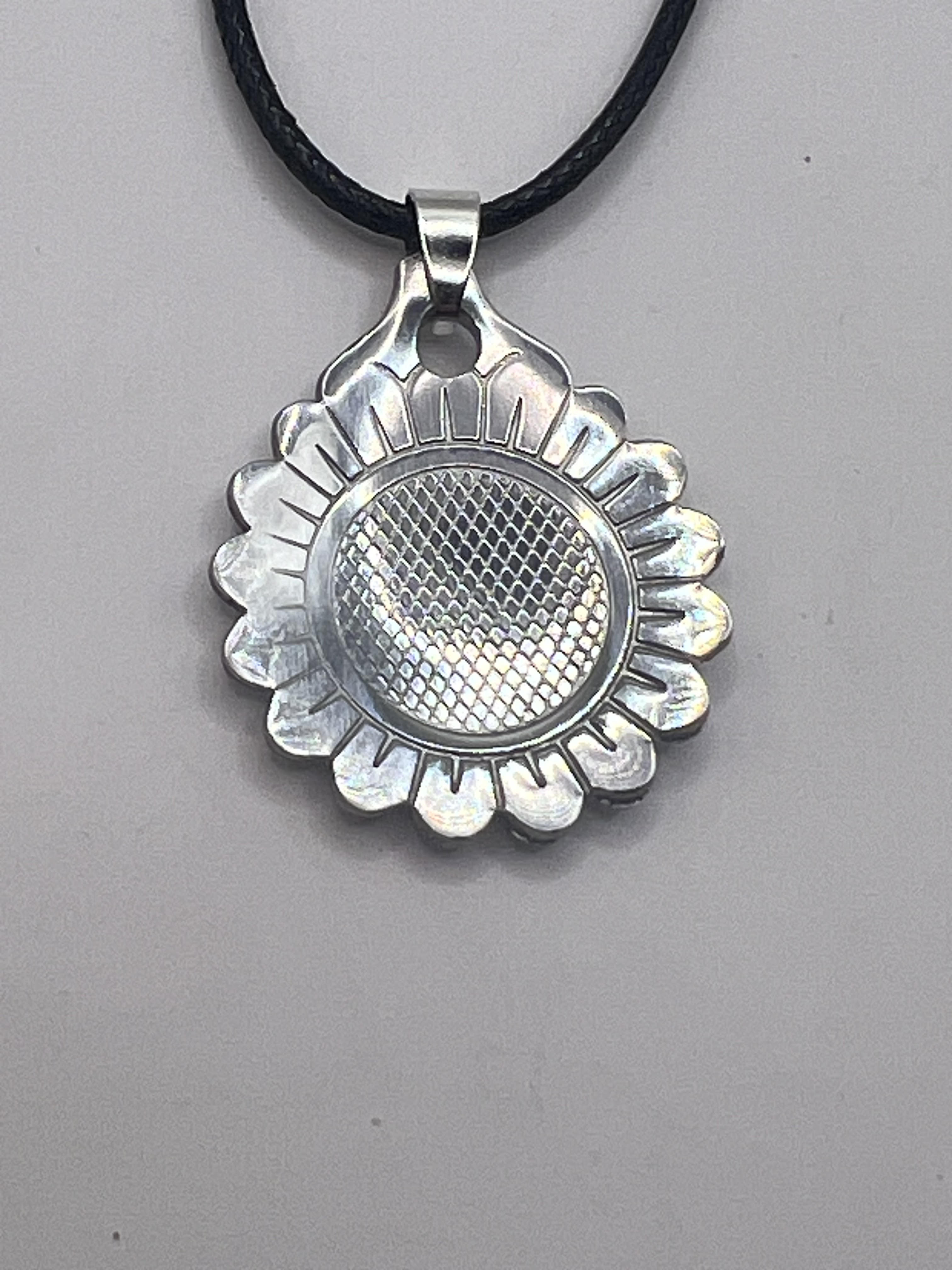 Stainless Steel Sun Flower Pendant With 18" Adjustable Necklace