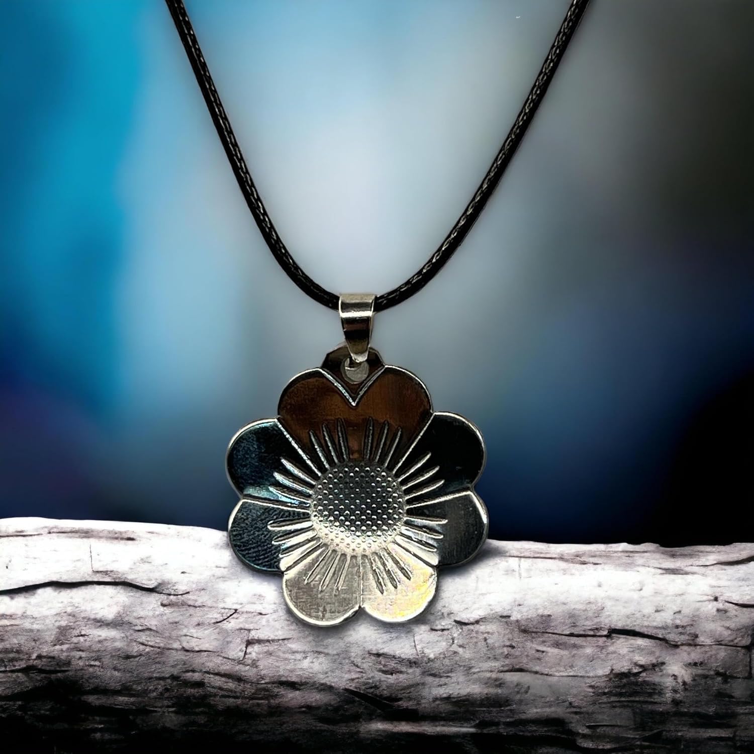 Stainless Steel Sun Stamped Flower Necklace Pendant