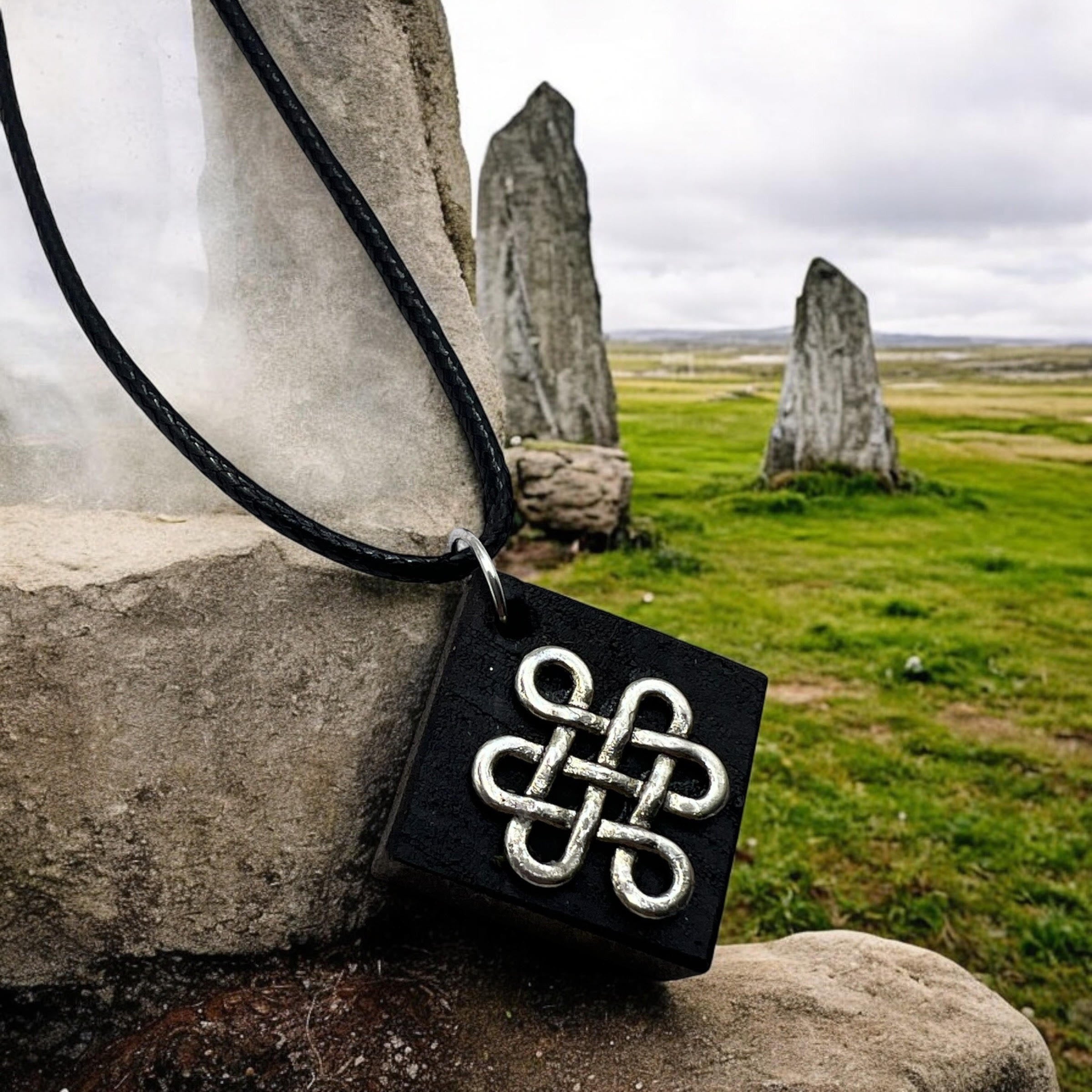 Square Wood Necklace With Celtic Nots Charm With 18" Adjustable Necklace