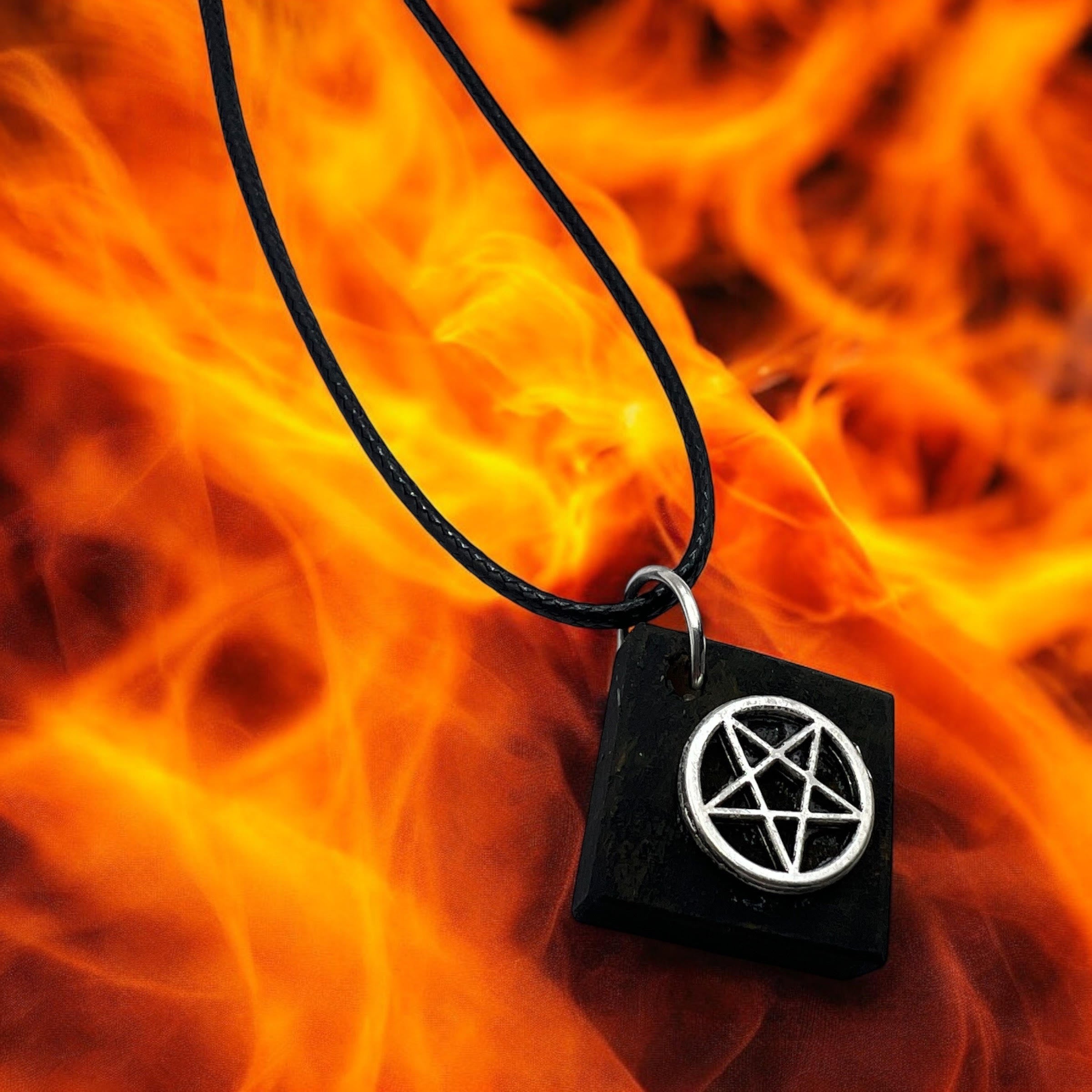 Square Wood Necklace With Pentagram Charm With 18" Adjustable Necklace