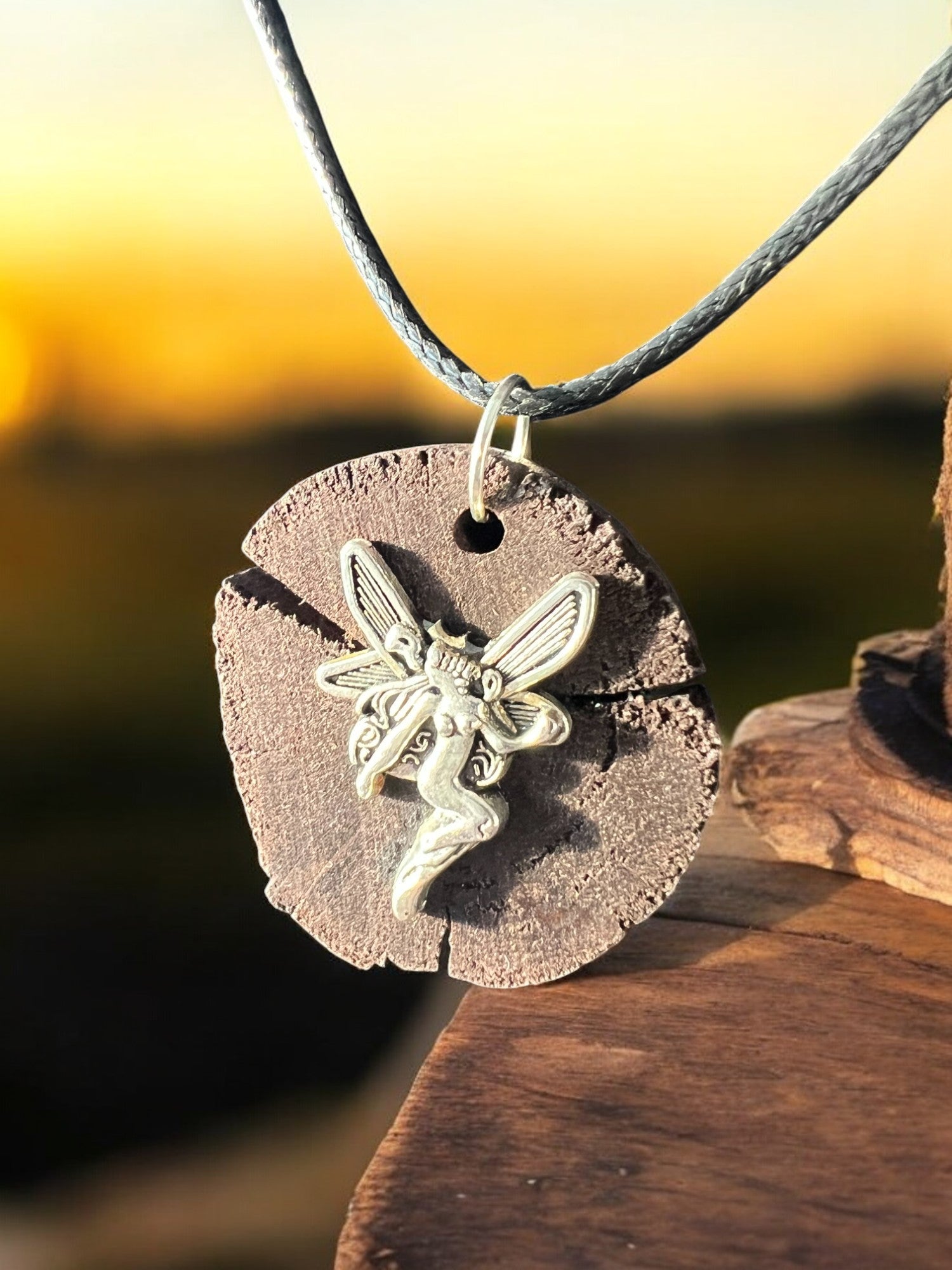 Driftwood Necklace With Fairy Charm Comes With 18" adjustable Necklace