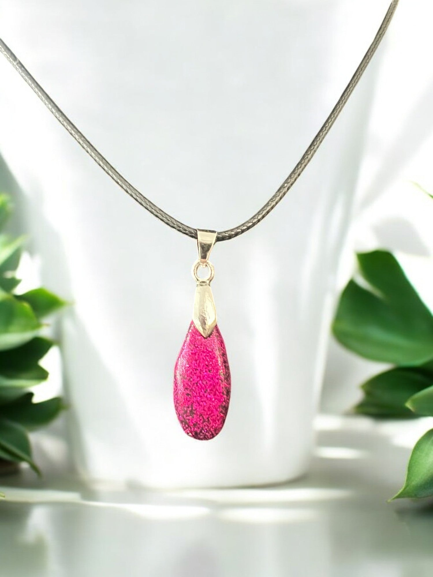 Polymer Clay Pink Glitter Resin Necklace