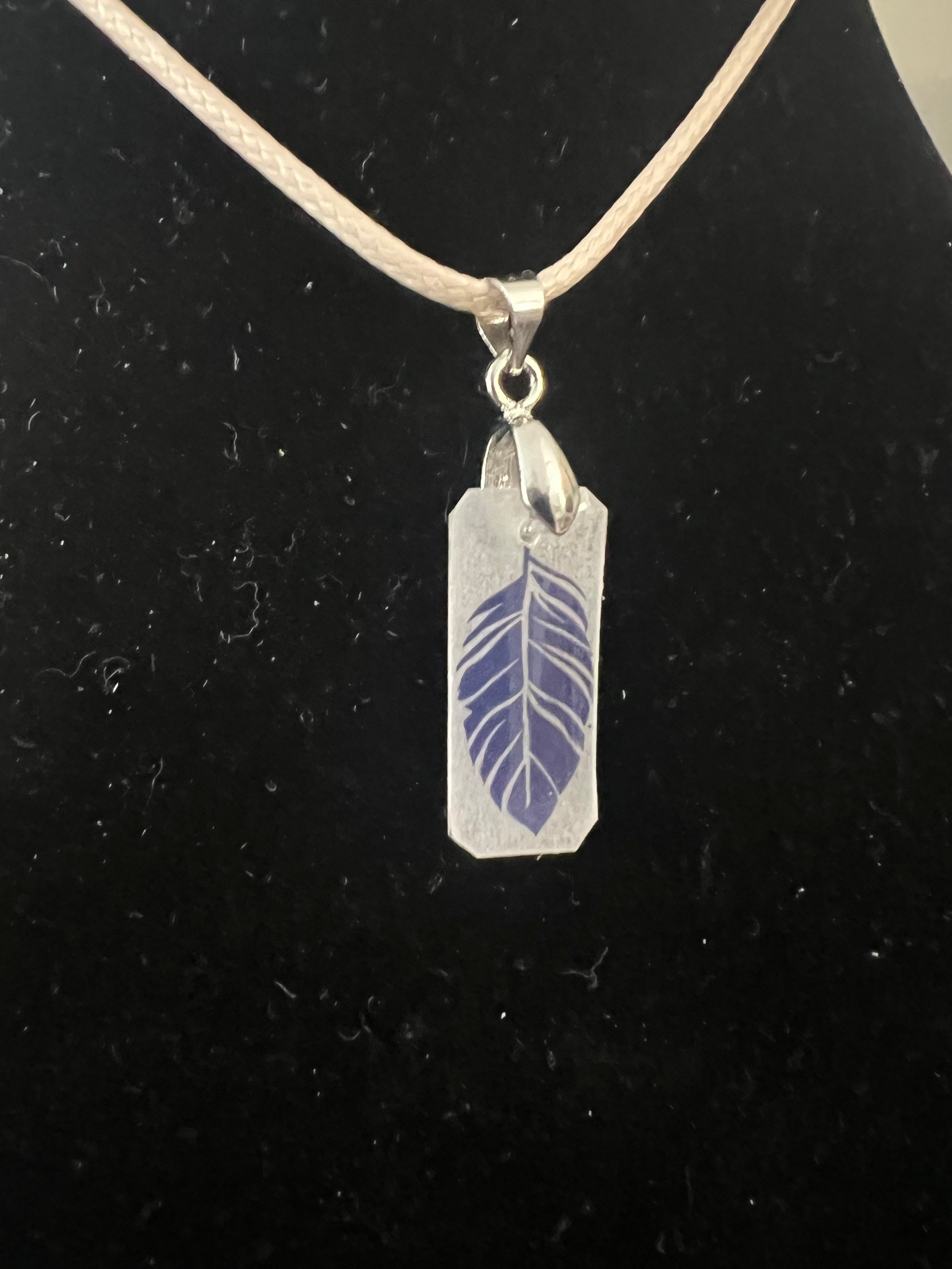 Blue Leaf Rectangle Resin Necklace With 18" Adjustable Necklace