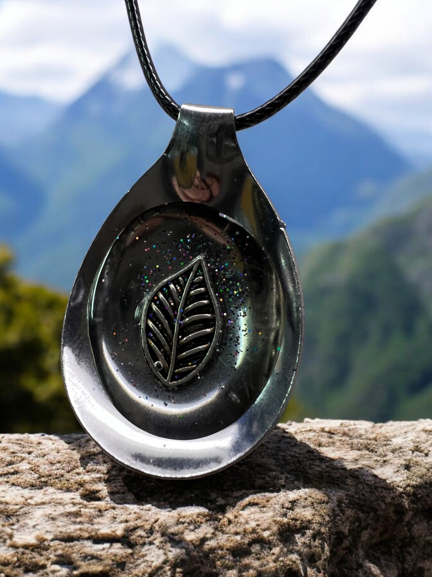 Leaf Spoon Pendant With 18" Adjustable Cord Necklace