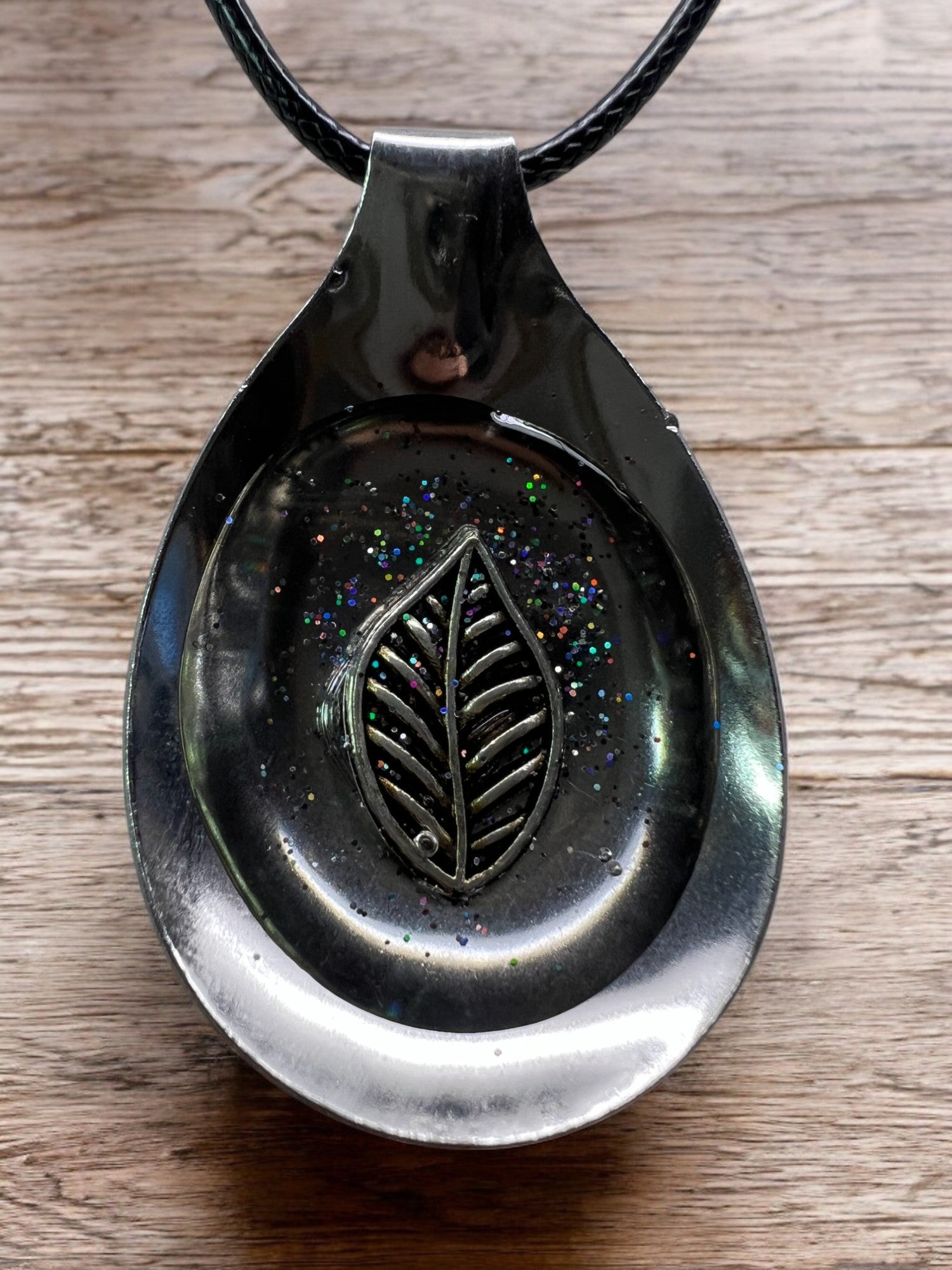 Leaf Spoon Pendant With 18" Adjustable Cord Necklace