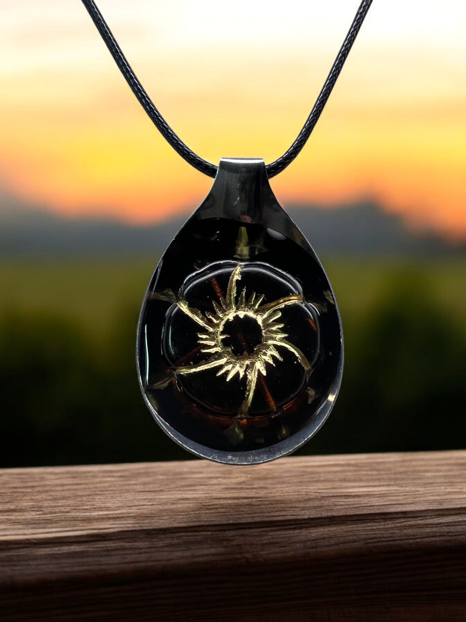 Spoon Sunburst Pendant With 18" Adjustable Necklace