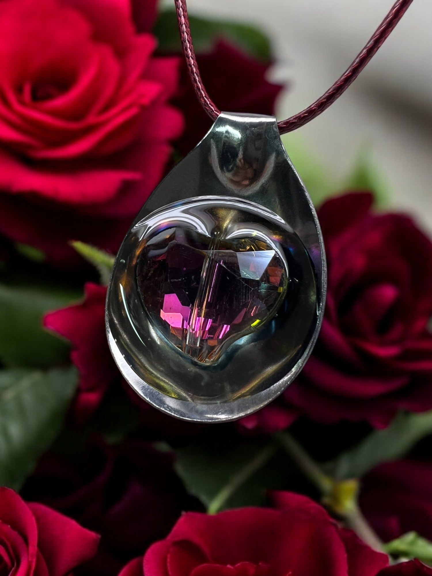 Spoon Necklace With Heart Shaped Decorative Stone