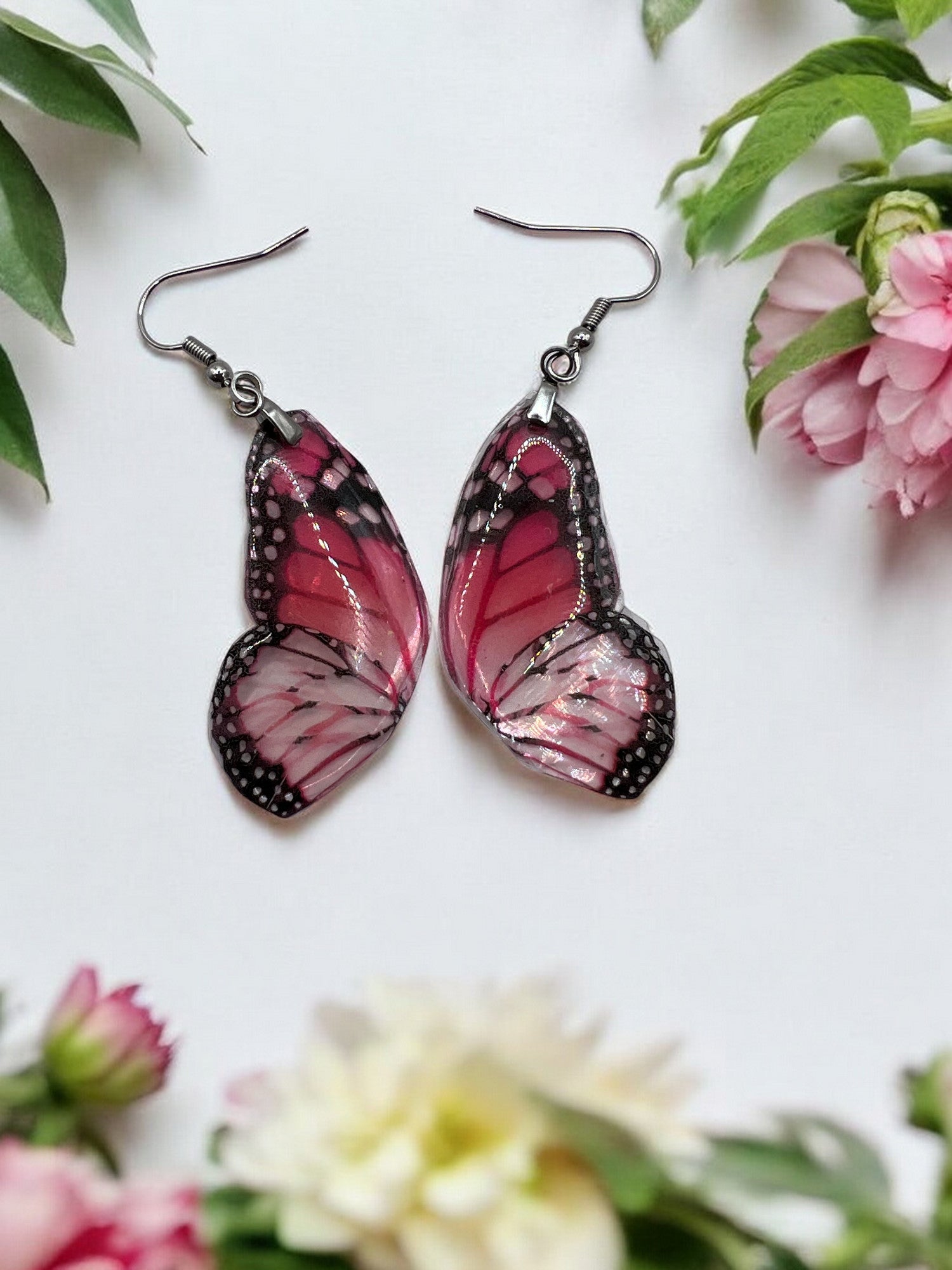 Pink Butterfly Dangle Earrings