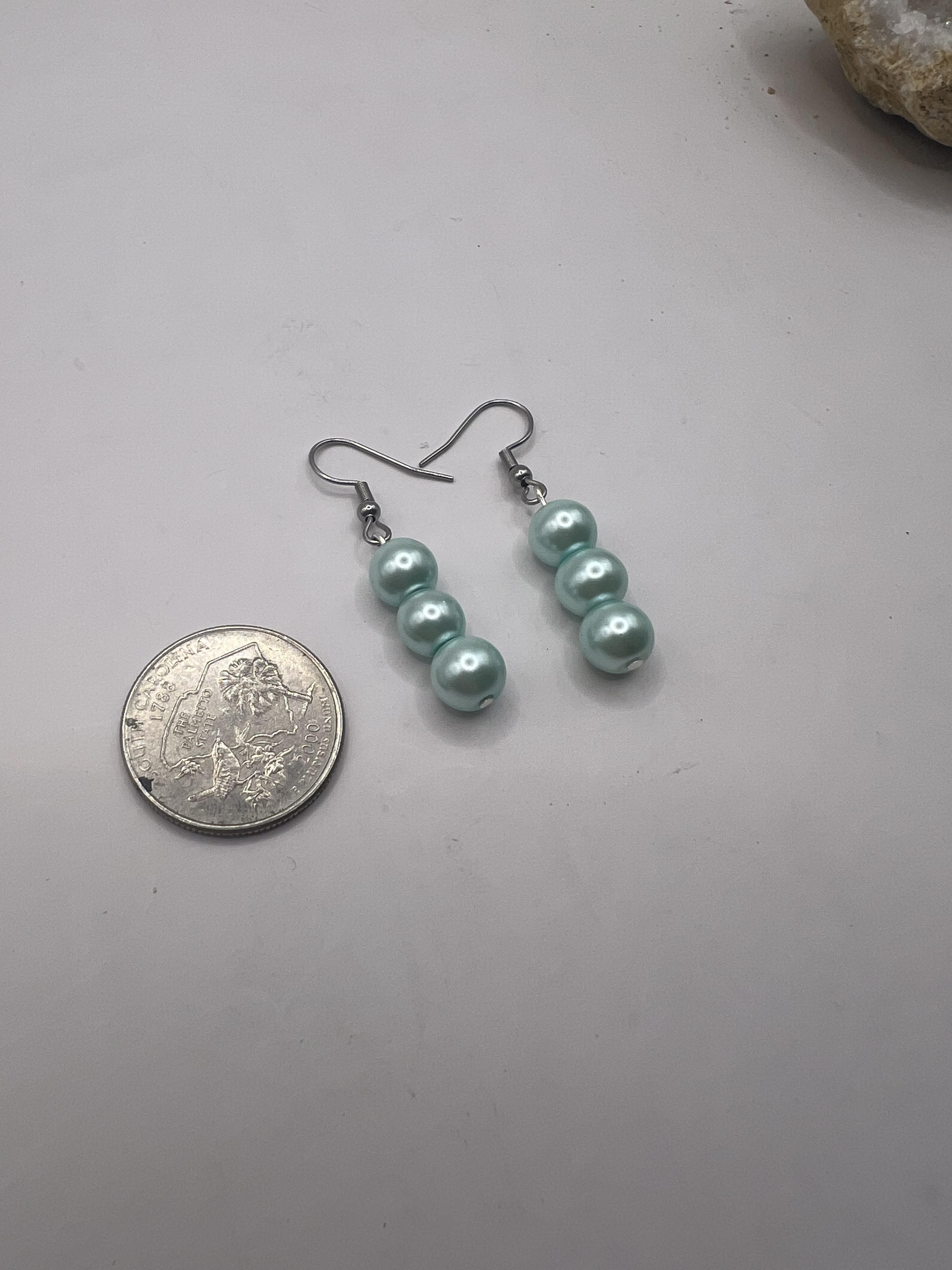 3 Bead Pastel Green Sea Foam Earrings