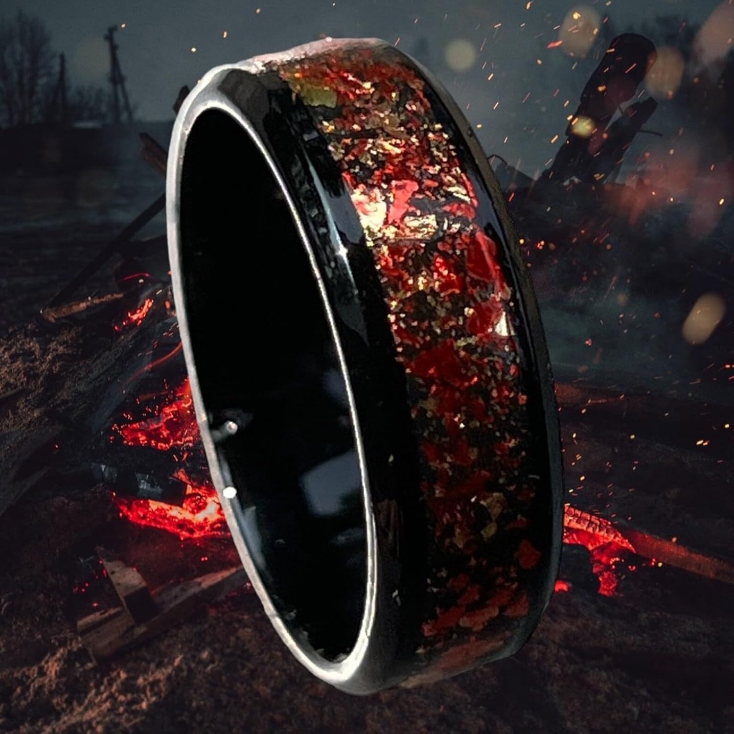 Ring of fire- Stainless Steel Ring With Polymer Clay Inlay