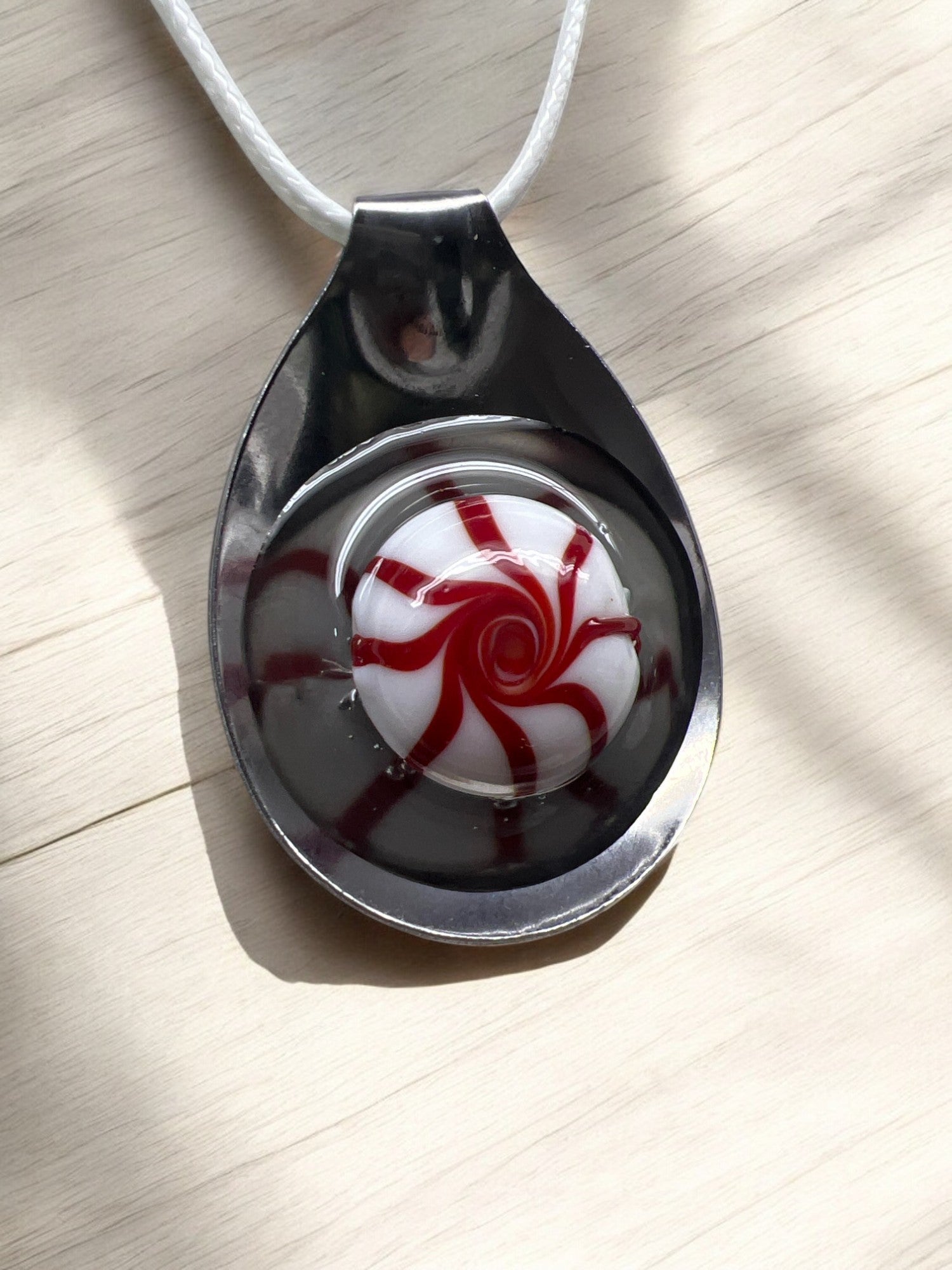 Peppermint Candy Spoon Pendant With 18" adjustable Necklace