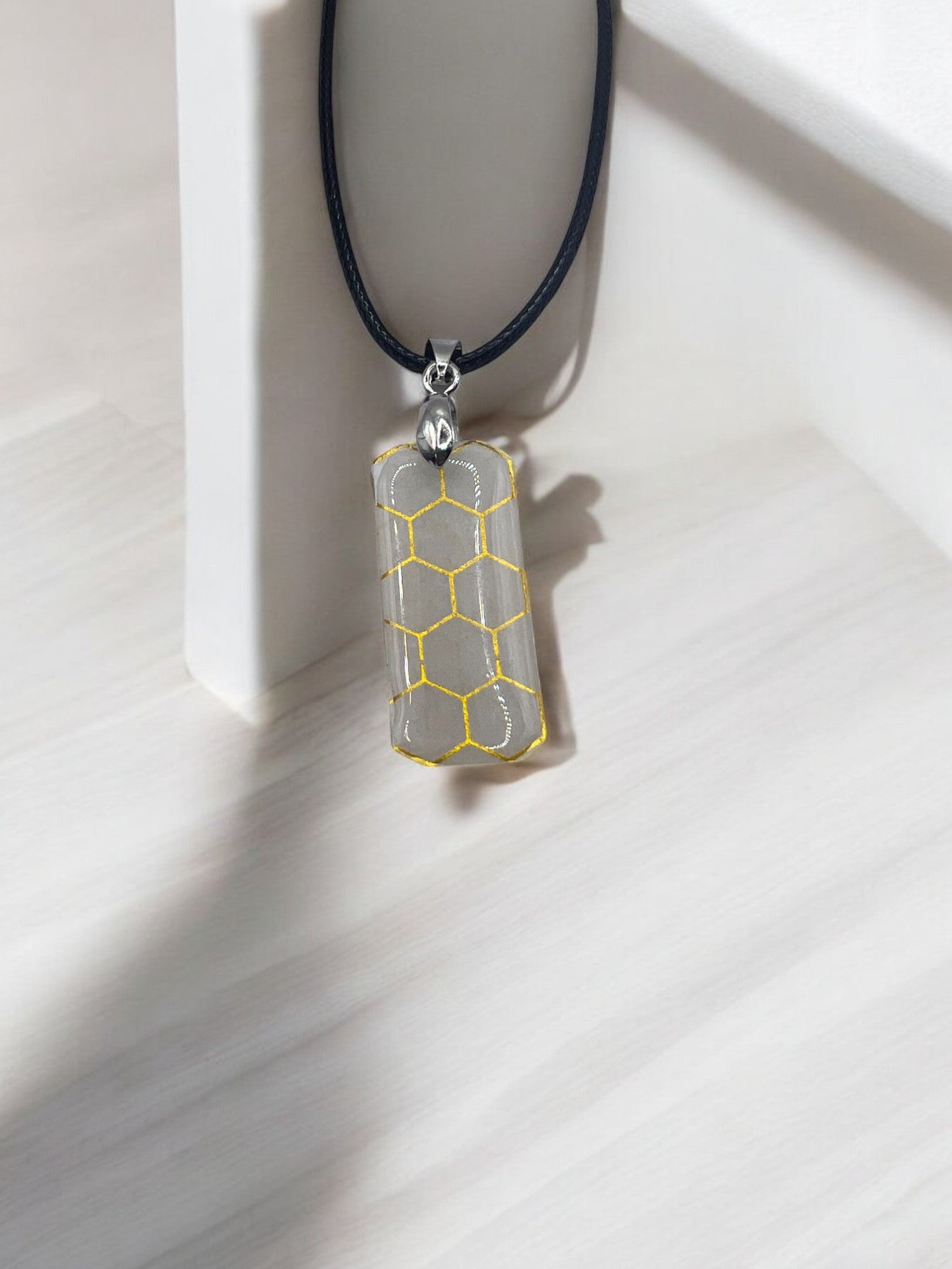 Rectangle Yellow Honey Combo Necklace With 18"adjustable Necklace