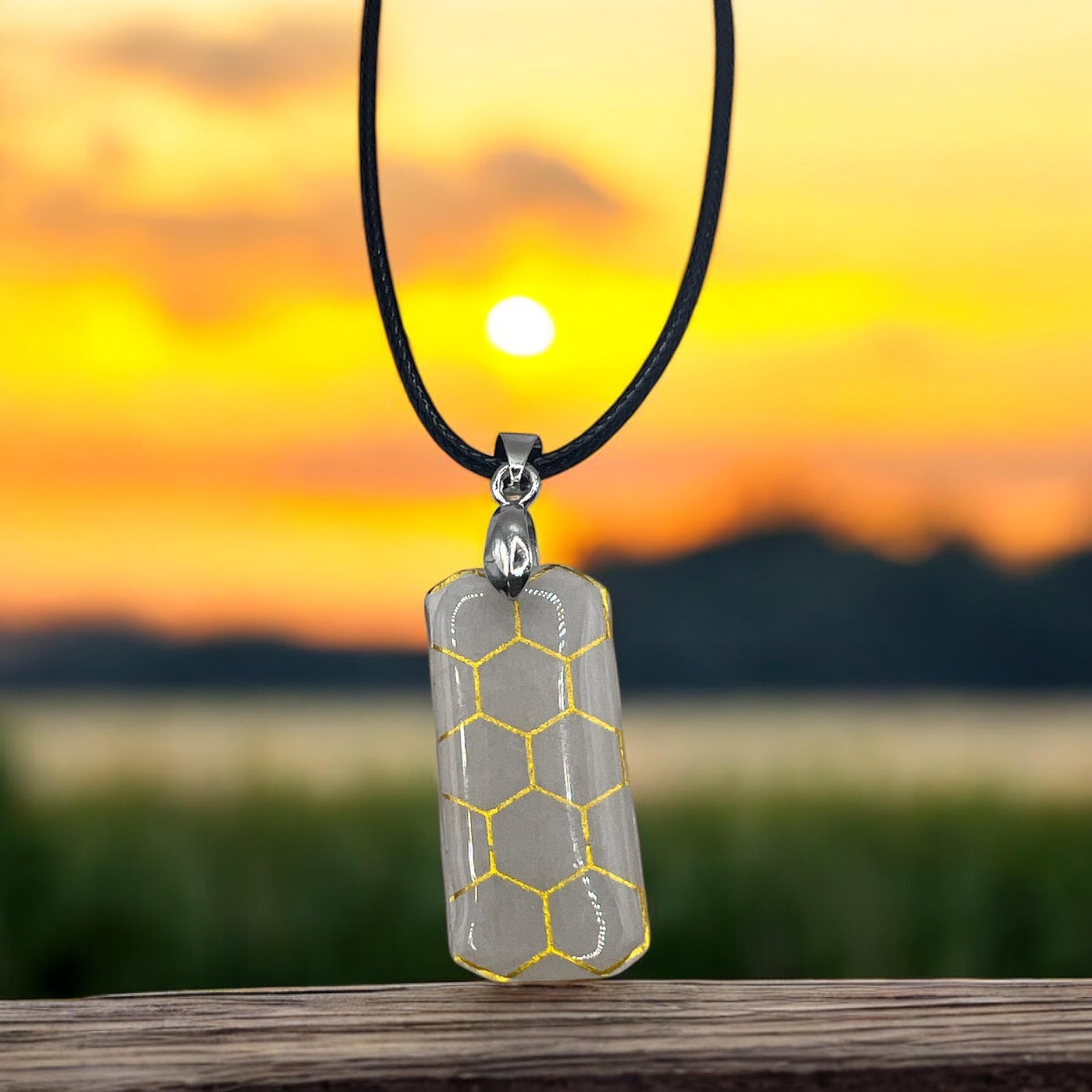 Rectangle Yellow Honey Combo Necklace With 18"adjustable Necklace