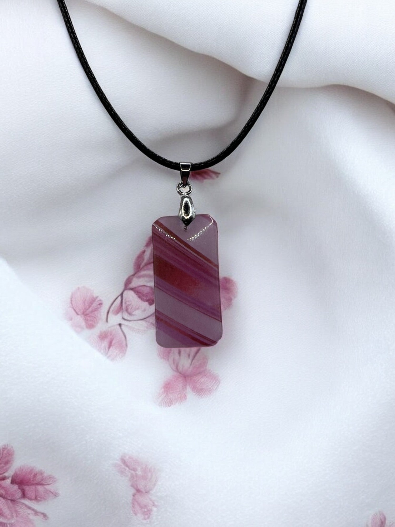 Pink Purple Lines Rectangle Necklace With 18" Adjustable Necklace