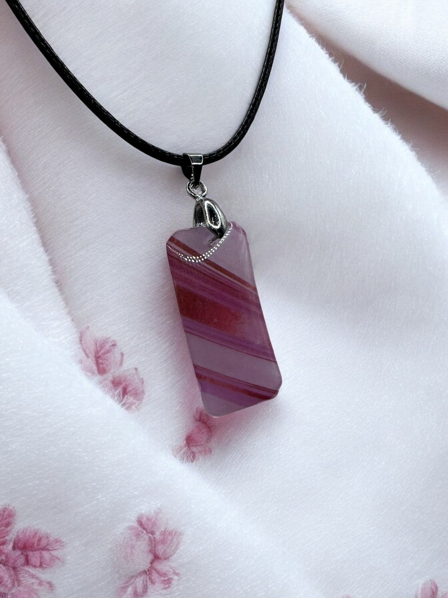 Pink Purple Lines Rectangle Necklace With 18" Adjustable Necklace