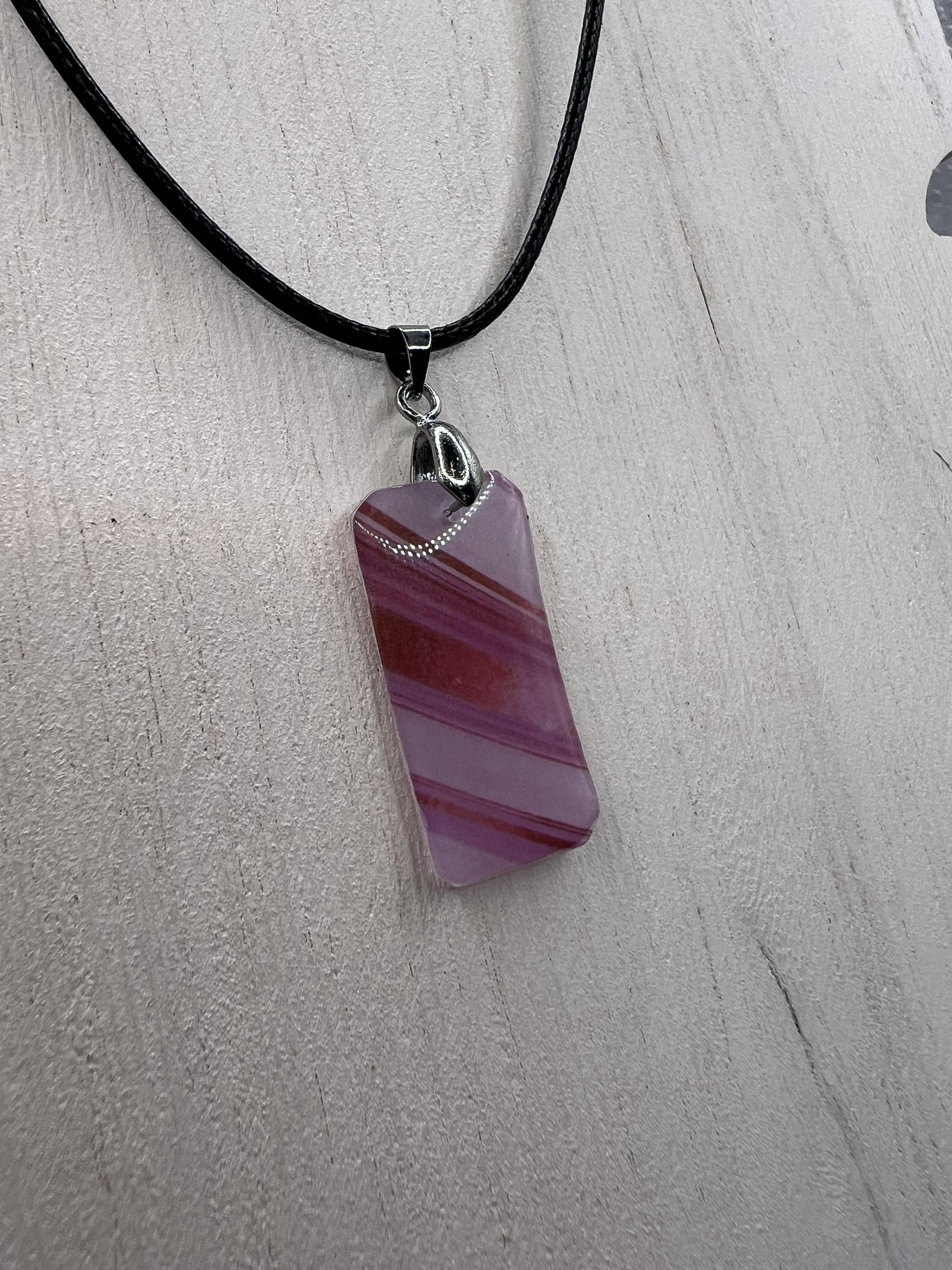 Pink Purple Lines Rectangle Necklace With 18" Adjustable Necklace