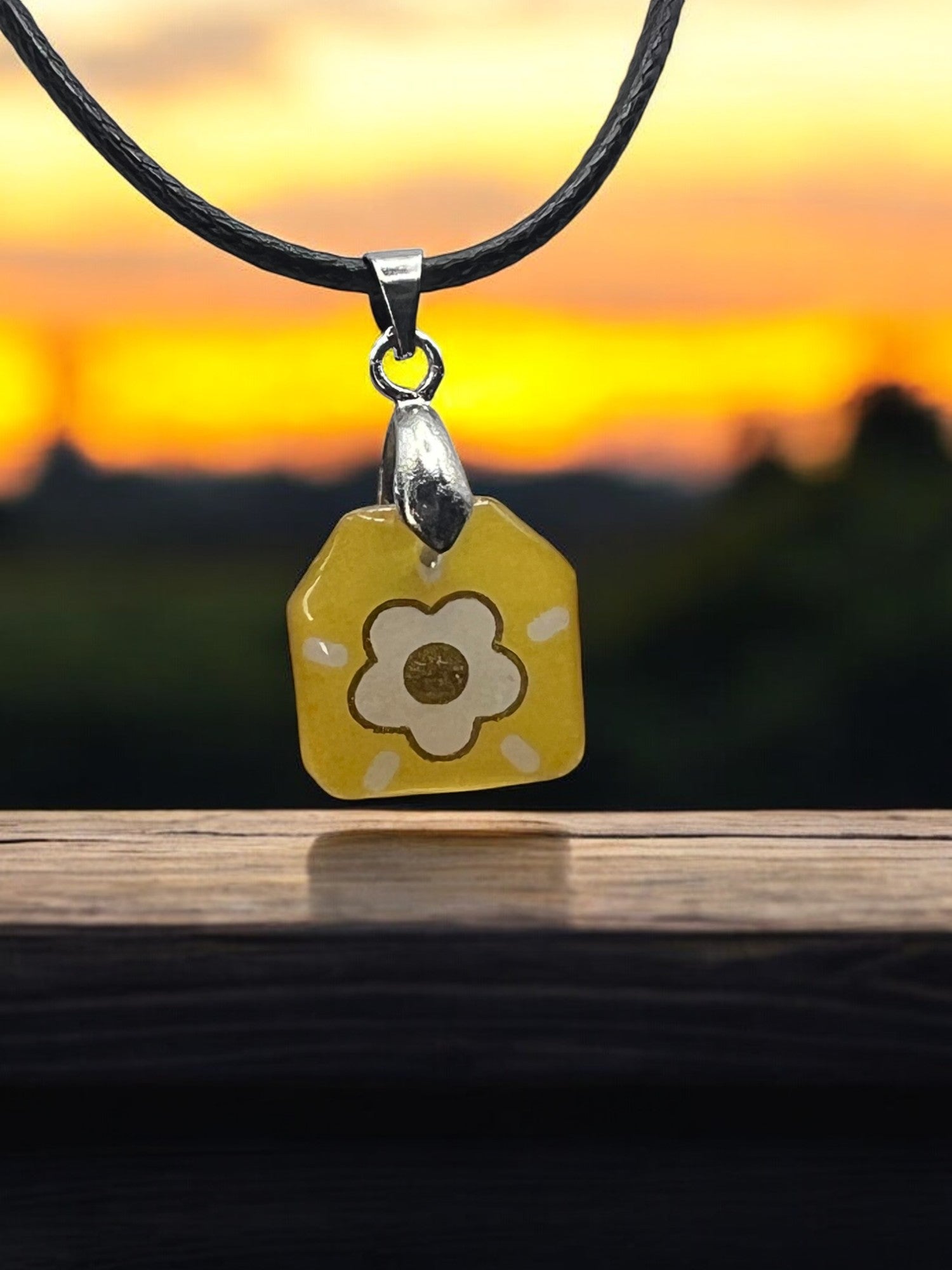 Yellow Flower Resin Necklace With 18" Adjustable Necklace