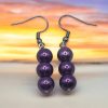 3 Bead Drop Purple Earrings