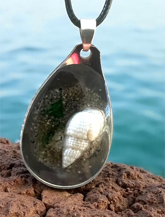 Resin Seashell & Sand Teardrop Pendant
