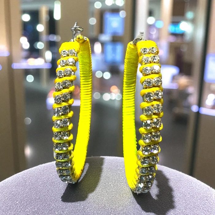 Yellow-Wrapped Hoop Earrings